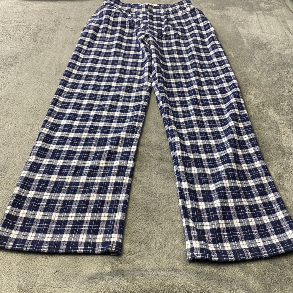 Hollister Trousers Women 25 Navy Blue Plaid Ultra High-Rise Wide Leg Checkered